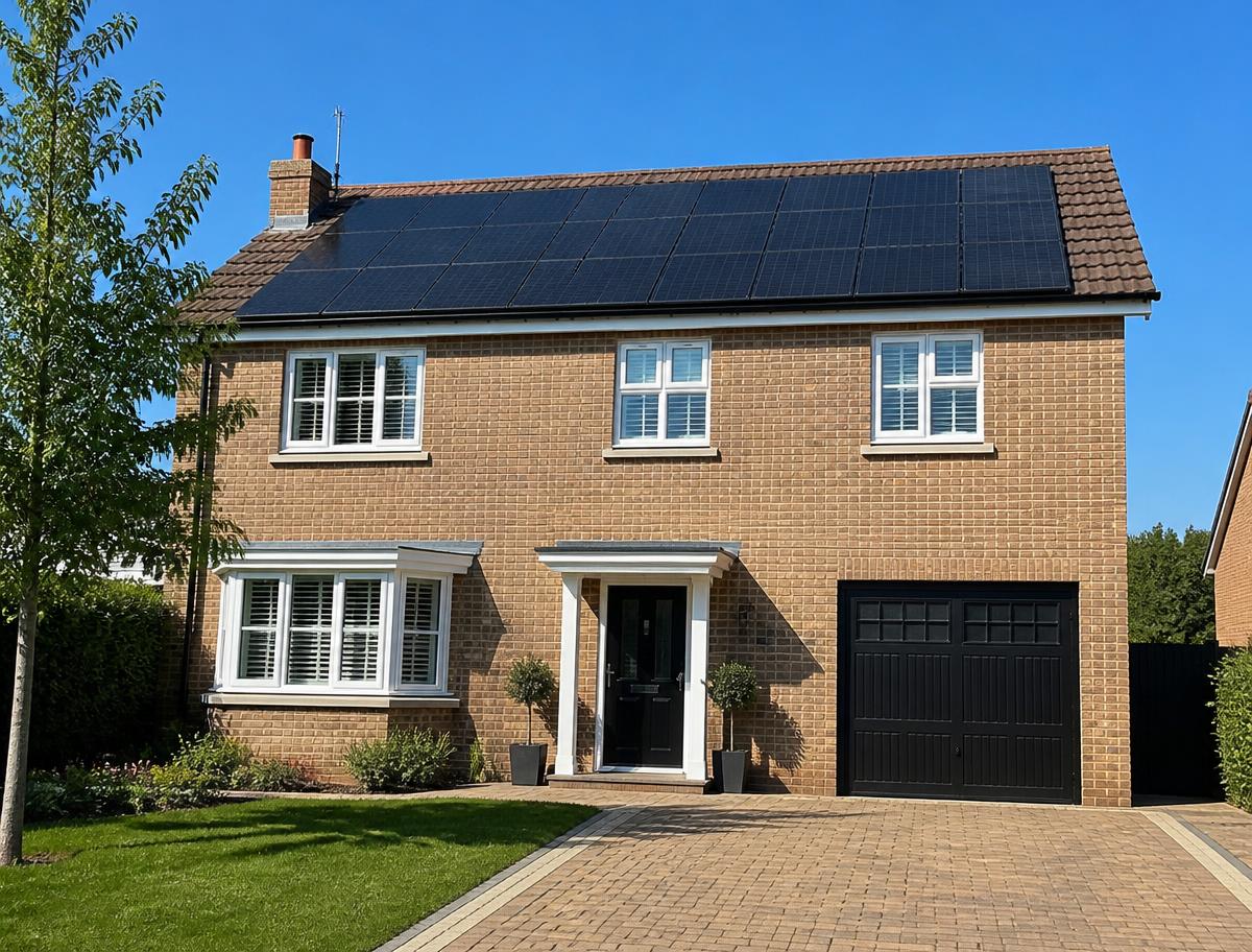 Solar panels installed on a brick family home in Essex