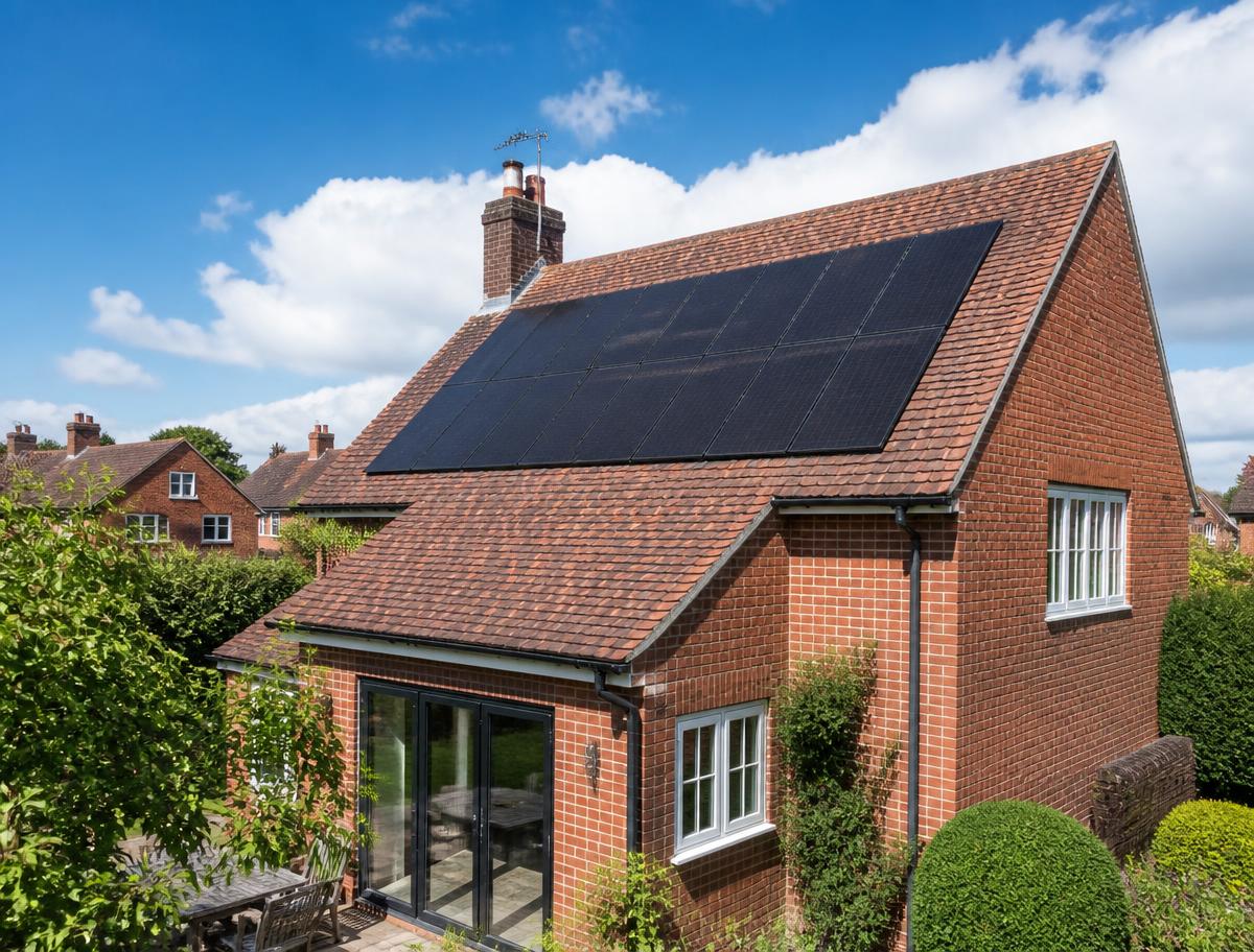 Modern solar panels installed on a red-brick Ipswich home roof